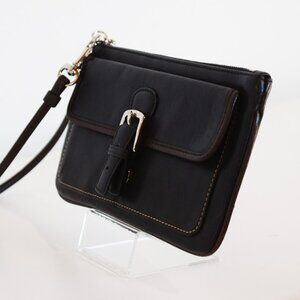 Coach Black Leather Wristlet With Brown Trim